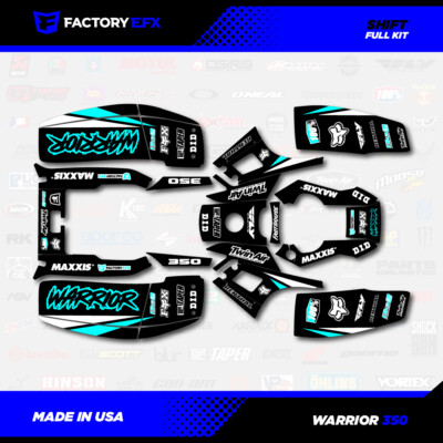 Black & Cyan Shift Racing Graphic kit fits Yamaha Warrior 350 87-04 Decals