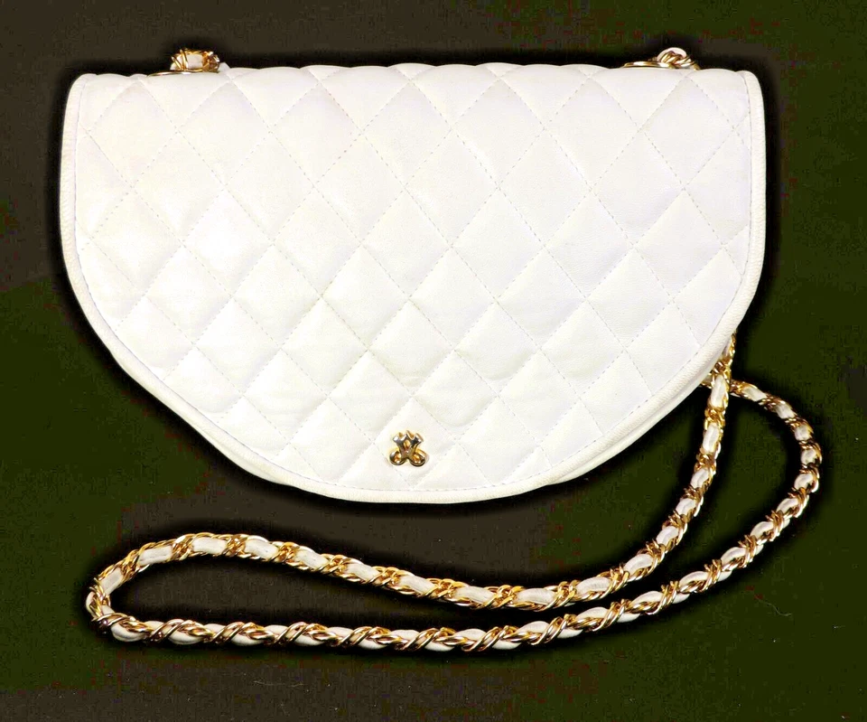 Bolso Bandolera JAY HERBERT New York Cuero Blanco Cremoso Acolchado Correa de Cadena Foto 3 de 4
