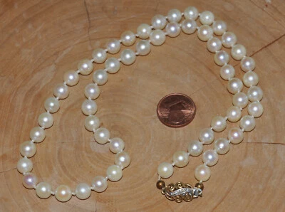 Akoja Perle  Kette Perlenkette Gold 585 Verschluss Plastisch Diamant 48 cm - Bild 1 von 3