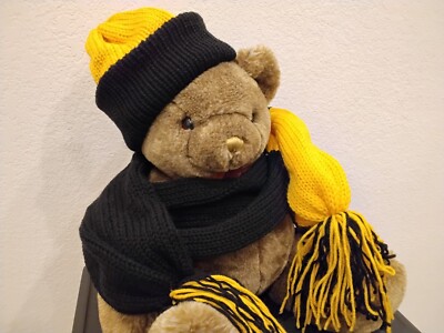 Scarf Hat Two Layer Reversible Beanie Gold Black Team Colors Winter Small Medium