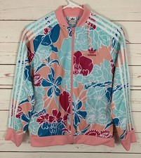 Girls Adidas Youth Medium 11-12 Pink Floral Track Jacket Full Zip