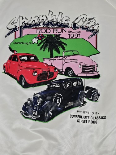 Vintage Hot Rod Jacket Mens XLT Tall White Satin Sparkle City Rod Run - 第 6/12 張圖片