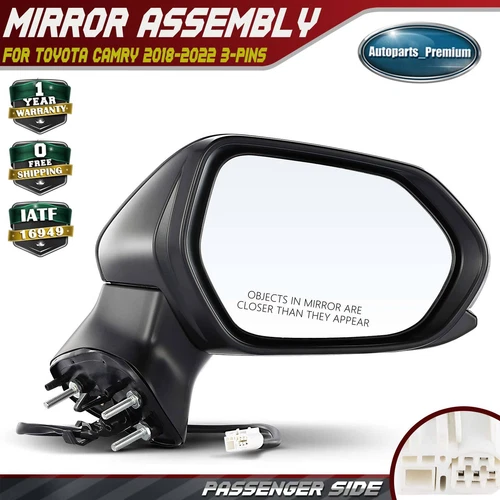 Passenger Powered Mirror with Manual Folding 3 Pins for Toyota Camry 2018-2024