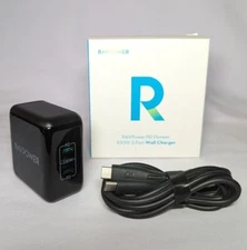 RAVPower PD Pioneer RP-PC151 100W Dual-Port USB-C Wall Charger - Black - 2-Port