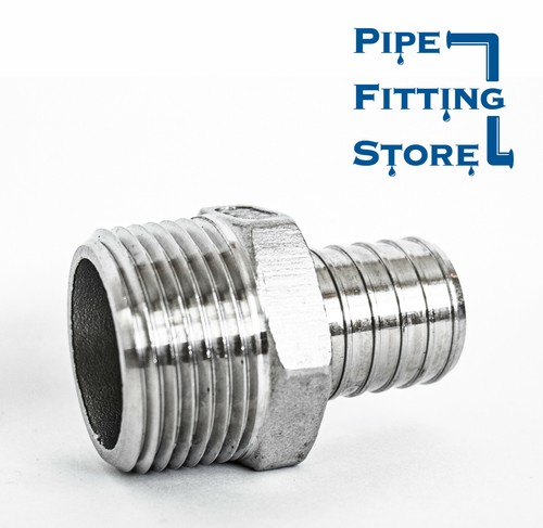 1" Stainless Steel PEX Adapter MNPT x Male PEX Hose Barb Crimp Fitting SS 316