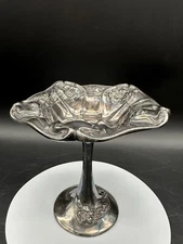 Antique Van Bergh Silver Plate Co ART NOUVEAU Poppy Candy Dish Pedestal Compote!