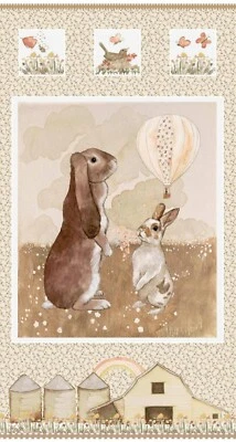 HENRY GLASS & CO. Henry Glass You Are My Sunshine Farm Bunny Cotton Fabric Quilt Panel 24" x 44"