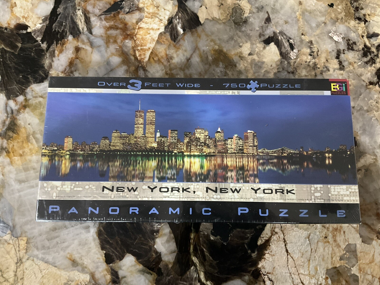 NEW YORK SKYLINE AT NIGHT TWIN TOWERS 750 Piece Panoramic Jigsaw Puzzle ...