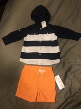 Ralph Lauren Long Sleeve Roll Hooded Shirt  Short Set 12m