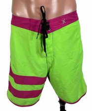 HURLEY Mens Graphic Swimming Shorts Size 32 Neon Green Striped Striped Pink TMNT