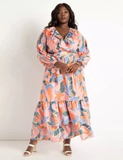 NEW Eloquii Maxi Dress Tropical Vacation Cruise Beach Pool Colorful Size 16