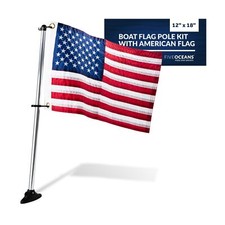 Five Oceans Pontoon Flag Pole Socket with Flag, Boat Flag Pole Kit, American ...
