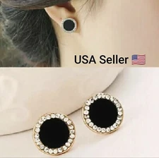 New Black Crystal Earrings For Women Sunflower Round Stud Earrings Statement Ear