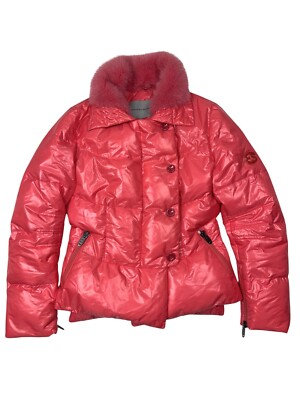 Ermanno Scervino Puffer Down Ski Jacket Real Pink Fur Size IT 42 Women's