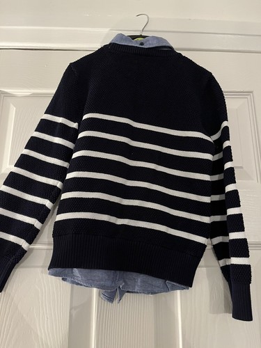 Navy And white Striped Jumper With Blue Shirt Attached. Age 7-8 - Picture 2 of 5