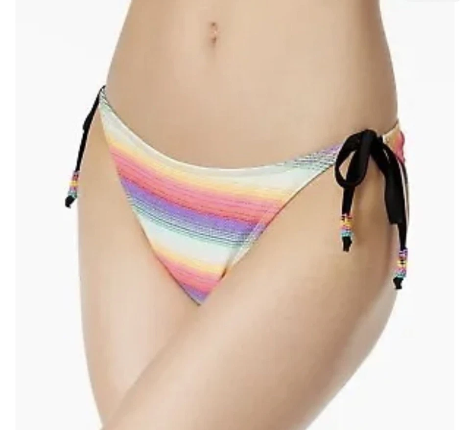 NWT California Waves String Bikini Bottoms Small Jrs Multicolor Beaded Side Ties - Image 2 of 4