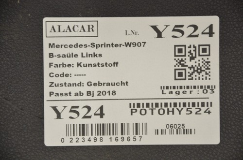 Mercedes Sprinter W907 W910 Verkleidung B-Säule Links A9076903100 Y524 - Picture 4 of 6