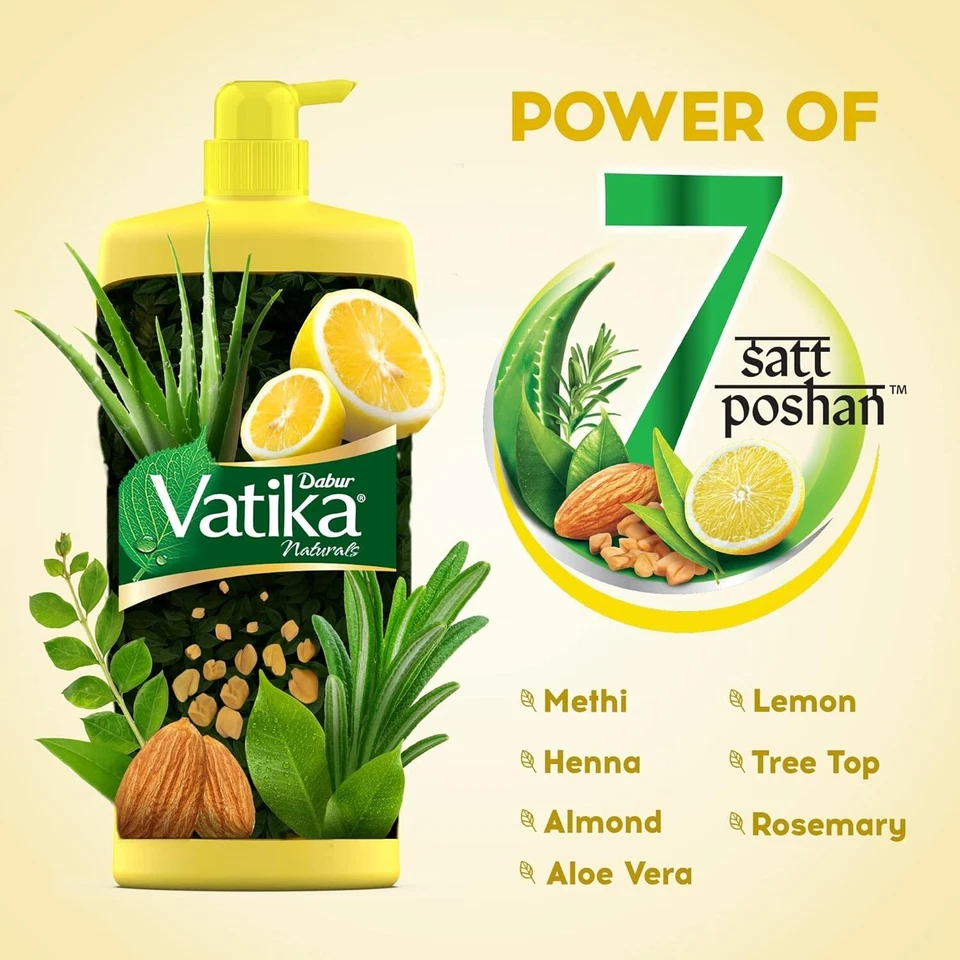 Dabur Vatika Lemon Anti-Dandruff Shampoo - 340ml Reduces Dandruff from 1st wash - Image 3 of 4
