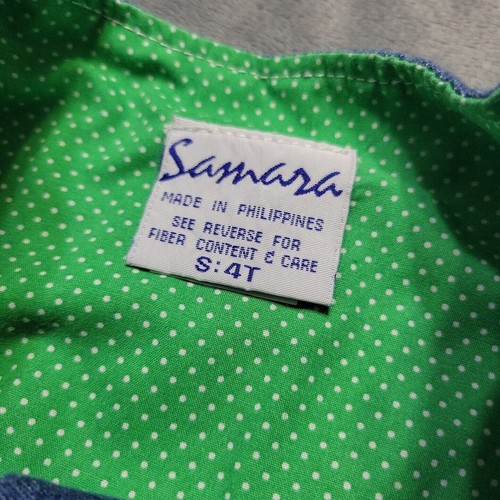Vtg Samara Girl 4t Blue Jean Crayola Polka Dot Covered Button Patch Pocket Denim - Picture 5 of 11