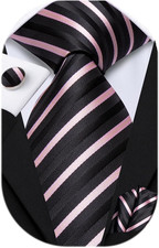 Mens Paisley Floral Silk Tie for Men Striped Necktie and Pocket Square Cufflinks