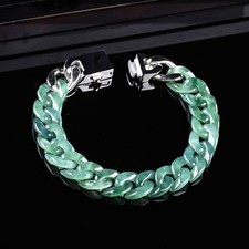Real Grade A Natural Jadeite Jade Cuban Chain 11mm Curb Link Bracelet 6-8.6inch