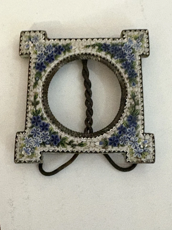 "Marco de fotos antiguo miniatura vintage italiano micro mosaico bronce 2,50 x 2,50""" Foto 4 de 4