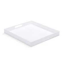 White Modern Acrylic Ottoman Tray with Cutout Handles 20x20 Inch Over-Sized S...