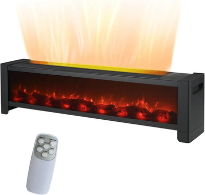 1500W Portable Electric Baseboard Heater with 3D Flame & Timer