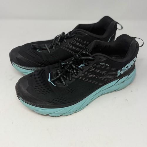 Hoka One Clifton 6 Men’s Size 8.5 BLACK AQUA SKY 1102873 BASY Teal Blue