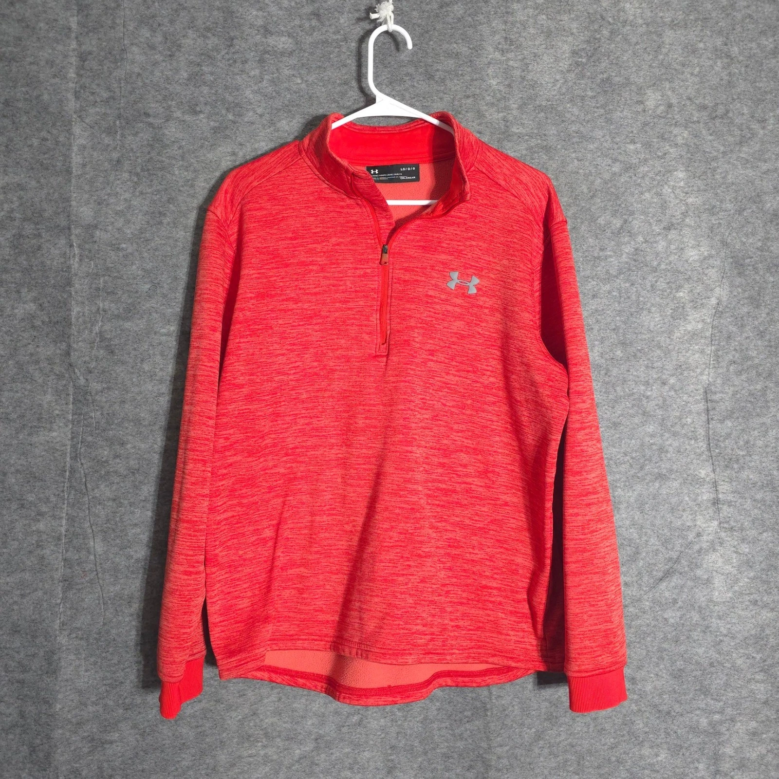 Under Armour ColdGear Pullover Mens Large Red Heathered 1/4 Zip Fleece 1320745