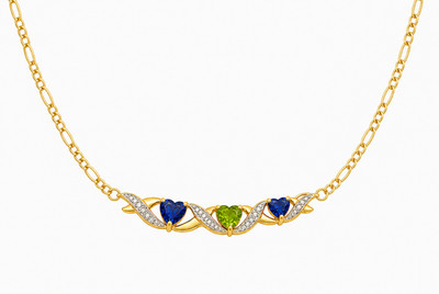 ECHTES 0,96 PERIDOT, TANSANIT & DIAMANT HERZ HALSKETTE 10K MASSIV GOLD - NEU MIT ETIKETT