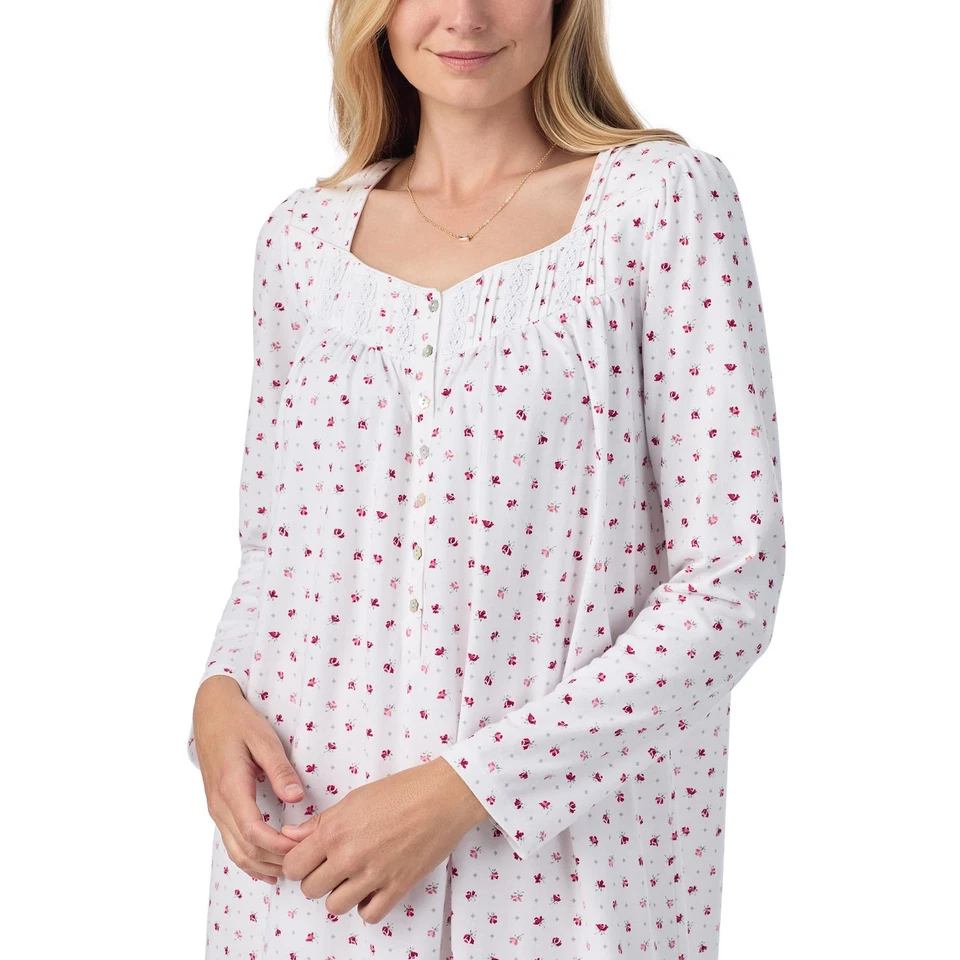 Vestido largo tejido algodón manga mujer EILEEN WEST, blanco molido rosas M Foto 3 de 3