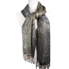 Scarf Neck Wrap Inusual 100% Viscosa Metallic tones Floral Paisley Fringe