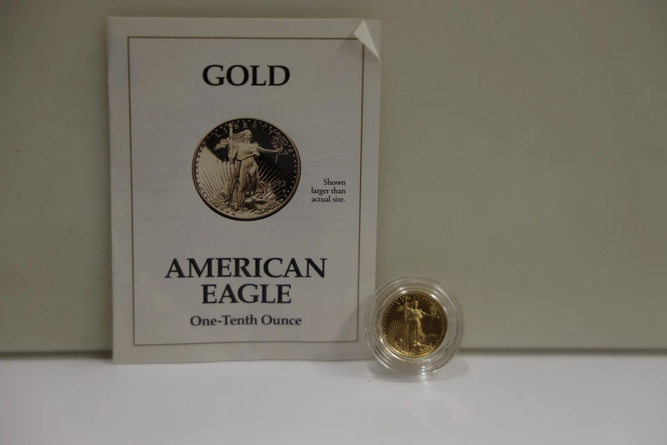 P US Gold Eagle 1993 prueba 1/10 gema de $5 con certificado de autenticidad Foto 3 de 3