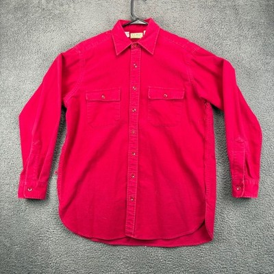 LL Bean Chamois Cloth Shirt Mens 16.5 Tall Red Vintage 90s Made in USA Cotton