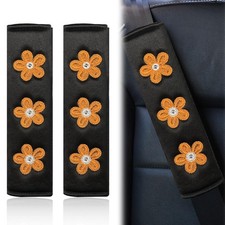 2PCS Daisy Flower Car Seat Belt Cover Pads, Soft Breathable Auto Seat Shoulde...