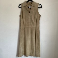 Vintage LOFT Suede Leather Dress in Tan Contrasting Black Stitch