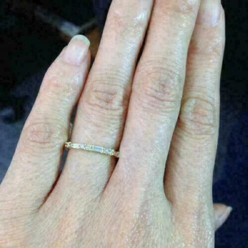 1.30Ct Baguette Cut Lab Created Diamond Wedding Band Ring 14K Yellow Gold Plated - Picture 4 of 5