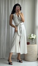 ZARA NEW WOMAN POLKA DOT MIDI SHIRTDRESS BELTED ECRU NAVY SIZE S 3689/750/066