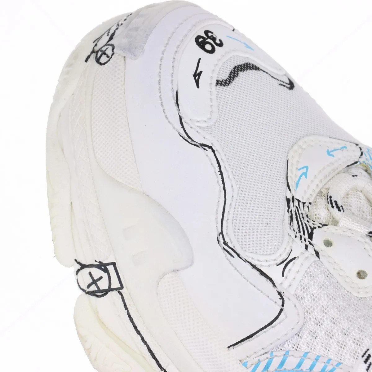 Balenciaga Triple s Faux leather x mesh Sneakers 26cm Men's White 536737 Distres thumbnail 12