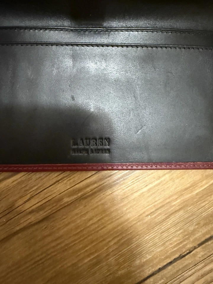 Cartera de cuero Ralph Lauren borgoña cierre plegable plateada negra delgada vintage Foto 4 de 4