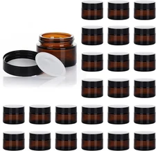 1Oz Glass Jar with Lid, Hoa Kinh 25Pack Amber round Containers Cosmetic Glass Ja