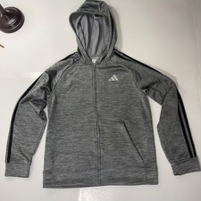 Boys Youth Large 14/16 Adidas Hoodie Gray Silver Black Full Zip Hooded EUC