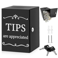 Large Black Metal Tip Jar Slot Lock Safe Money Donation Suggestion Cash Box