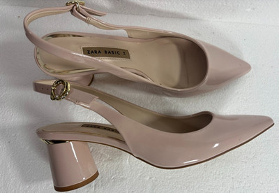 Zara Basic Collection Heels Womens 38 Casual Slip On Block Heels Pumps  Beige