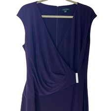 Ralph Lauren Purple Faux Wrap Cocktail Dress w/ Rouched Waist, Size 14, NWT!