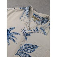 Tommy Bahama Mens XL Silk Camp Shirt Blue Palm Tree Tropical Button Up Cream