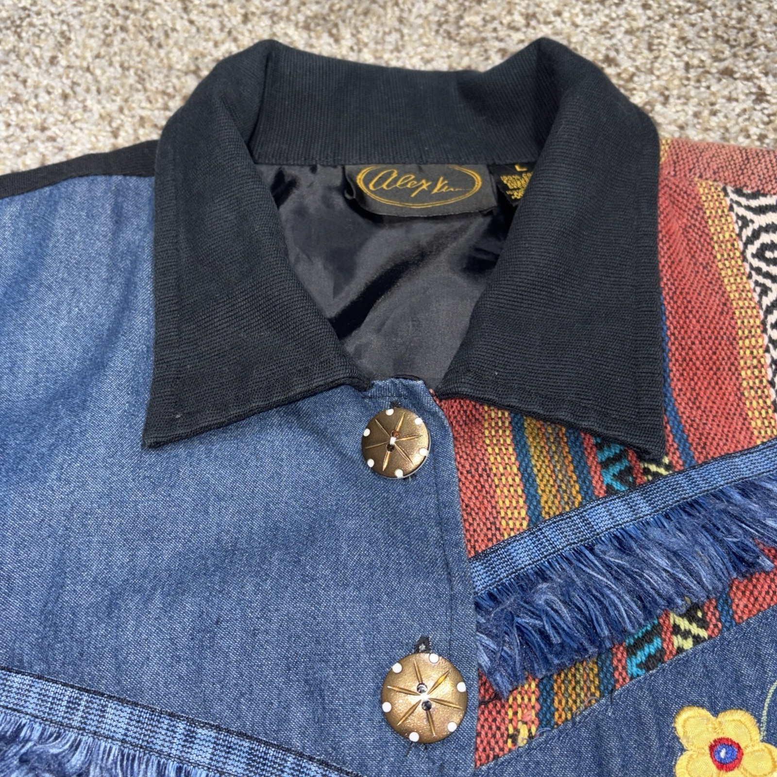 Alex Kim Jacket Womens Large Patchwork Embroidere… - image 2