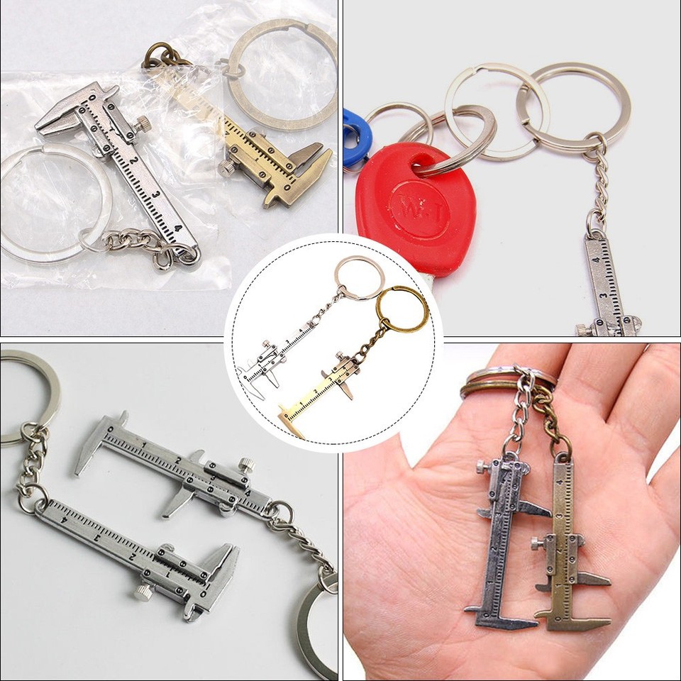 2Pcs Vernier Caliper Keyring Durable Zinc Alloy Mini Ruler Silver for ...
