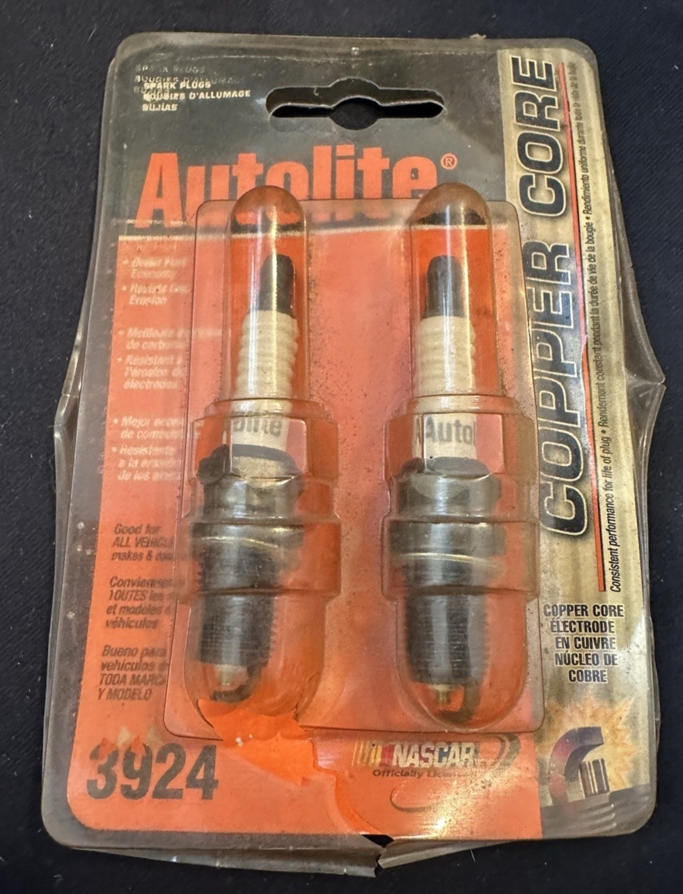 Pack of 2 Autolite 3924 Copper Resistor Spark Plugs NOS In Hanging Card Pack